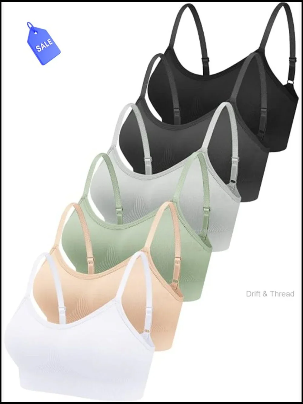 6 Pack Sports Bra Wireless Padded Cami Bralette Seamless Support Yoga Lounge